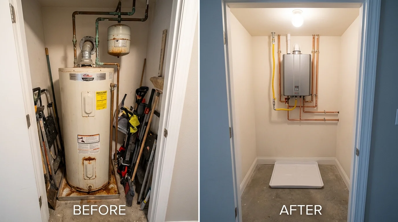 Tank water heater versus wall-mounted tankless unit comparison for Bennington, NE homeowners